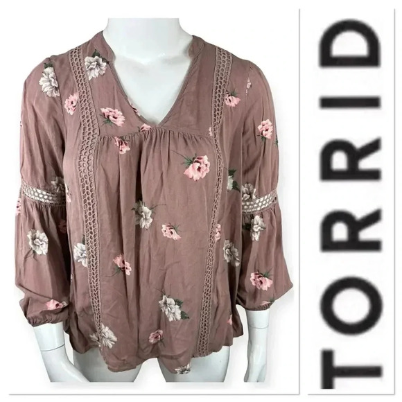Torrid Dusty rose floral print top size 00/10-medium/large - Picture 1 of 9